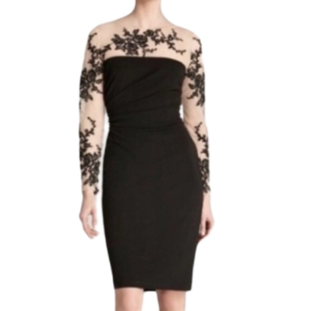 NWT David Meister Black with Nude Lace Detail Dress - Sz 4